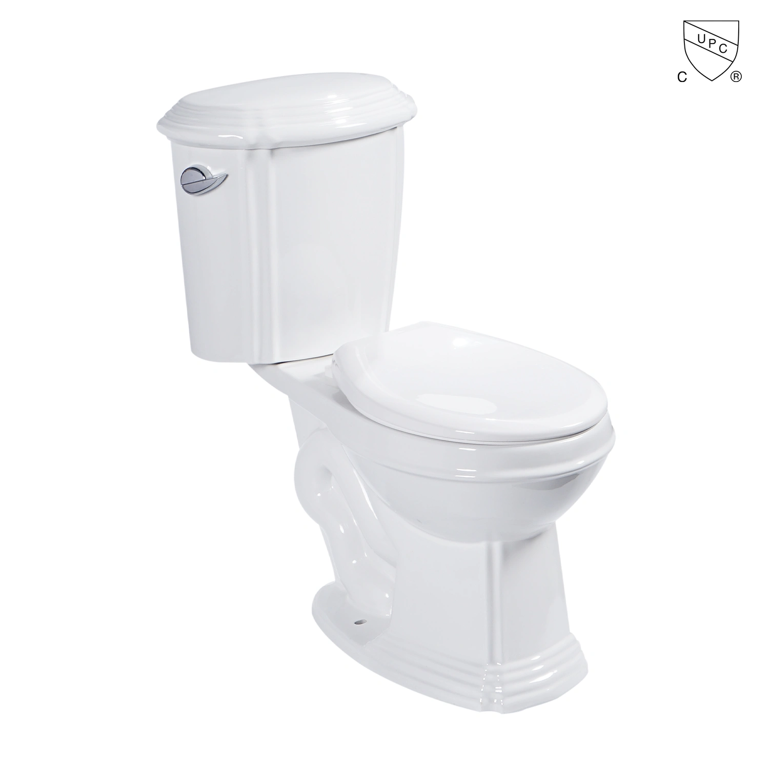 CUPC certified round bowl toilet, ceramic two piece toilet, traditional two piece toilet, upc two piece toilet